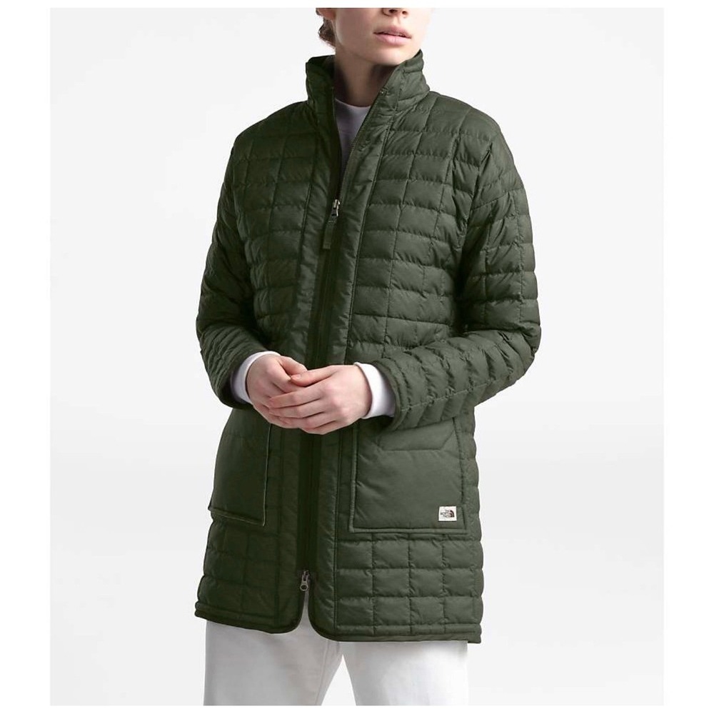 The North Face Thermoball Eco Parka Olive Green Quilted Long Jacket Womens Small